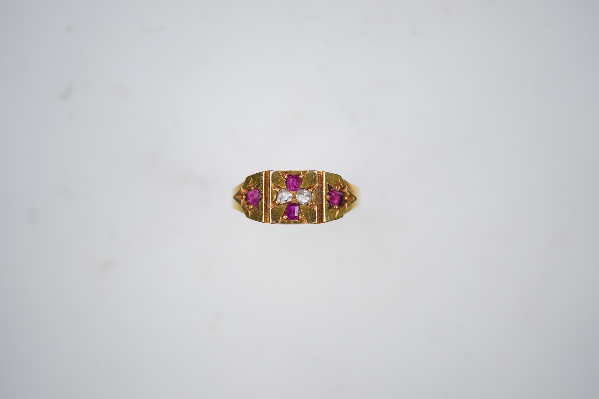 A Victorian ruby and diamond ring, circa 1874